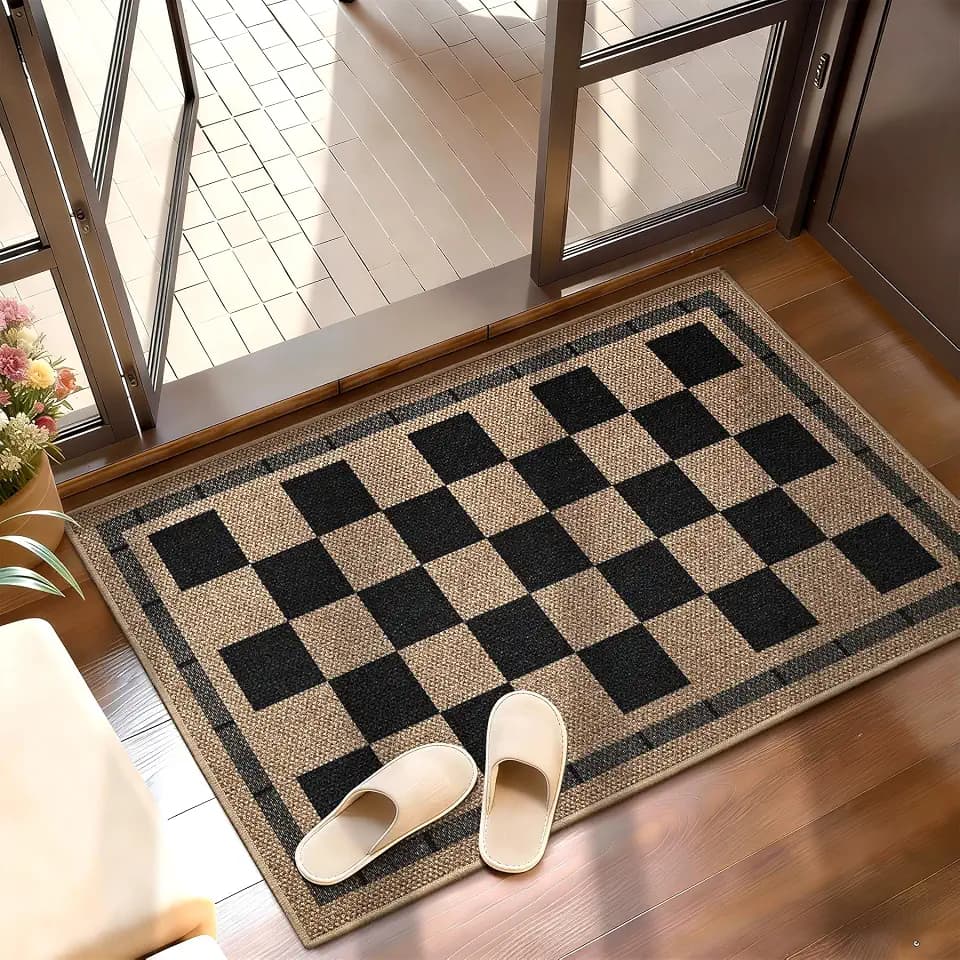 Vasofe Washable Small Entry Rug, 2x3 Checkered Jute Rugs Outdoor Indoor Mat
