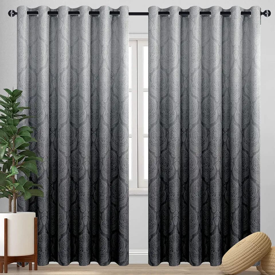 Extra Wide Ombre Blackout Curtains for Bedroom 96 inch, 2 Panels, Black
