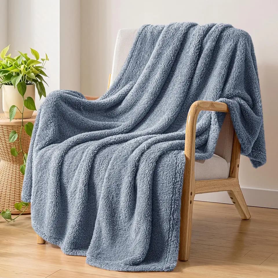 Exclusivo Mezcla Soft Plush Fleece Throw Blanket for Couch Stone Blue