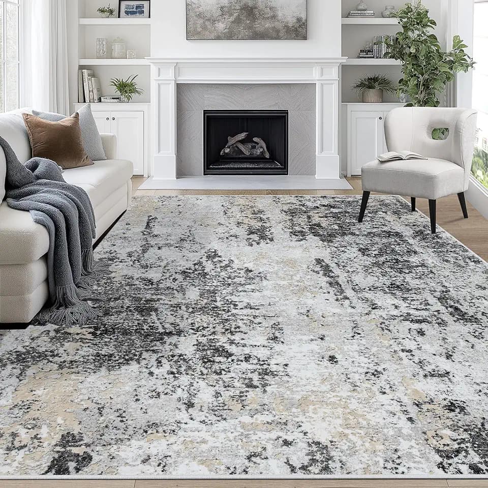 8x10 Area Rugs for Living Room Washable Bedroom Dining Room Black Grey Gold