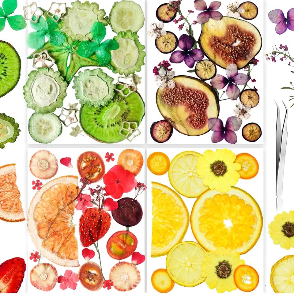 70PCS+ Nature Dried Pressed Fruits Flowers for Resin Mold, Real Dry Pressing Floral Set for DIY Jewelry Making Nail Card Scrapbook Art Craft Fruits Style