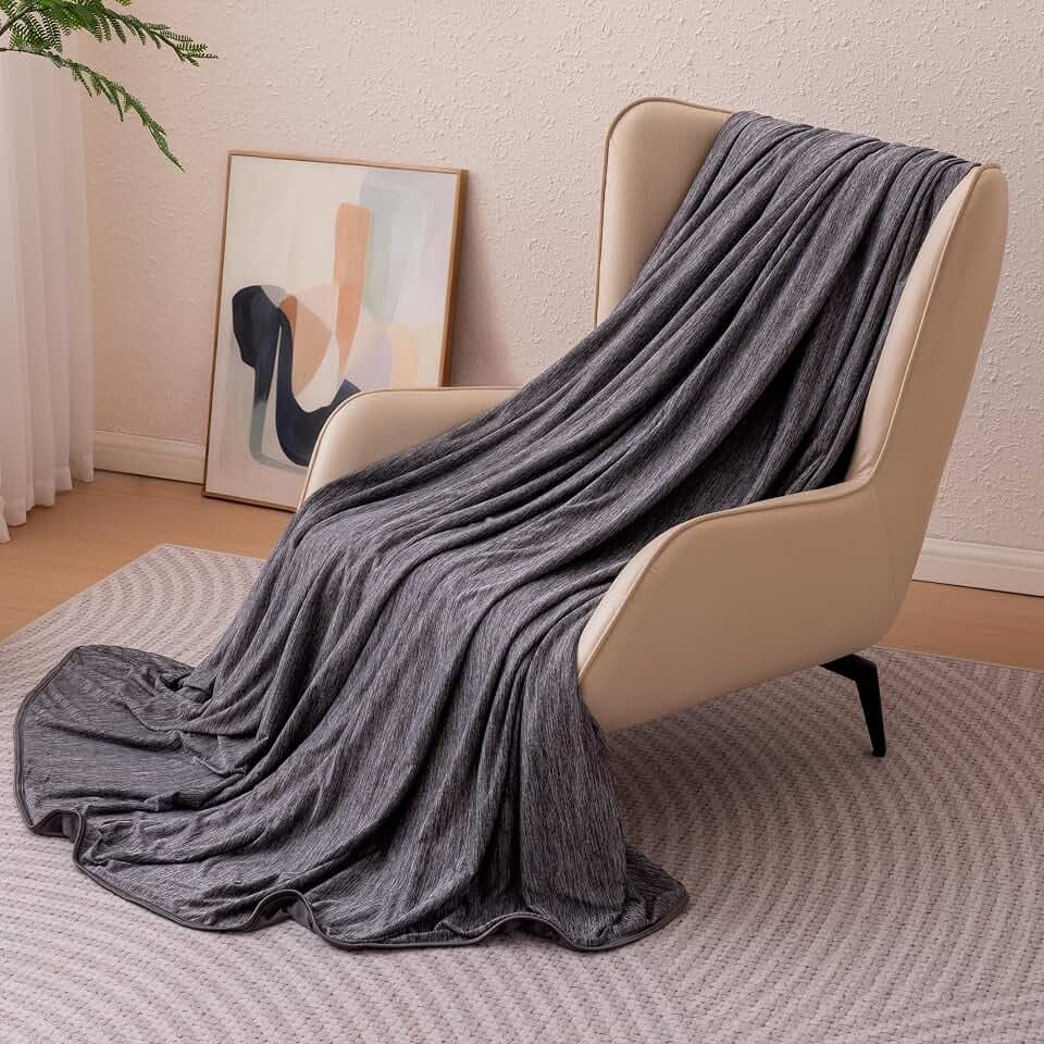 Amazon Basics Cooling Blanket for Hot Sleepers, Reversible Lightweight Thin Throw Blanket for Bed, Couch and Sofa, Throw (50" x 70"), Dark Gray