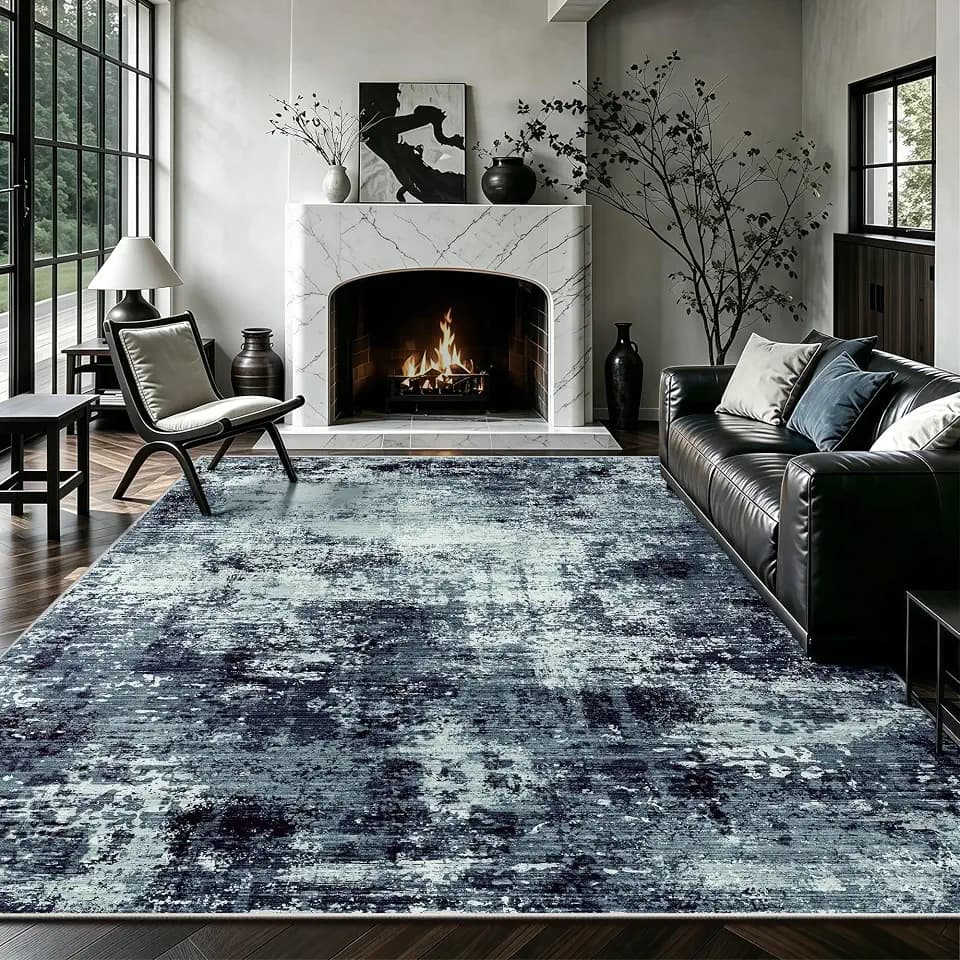 5x7 Area Rugs - Modern Abstract Washable Rug, Ultra Soft Non Slip Low Pile Large Blue Rugs for Living Room, Floor Carpet for Bedroom Dining Room Office Laundry Nursery Home (Dark Blue)