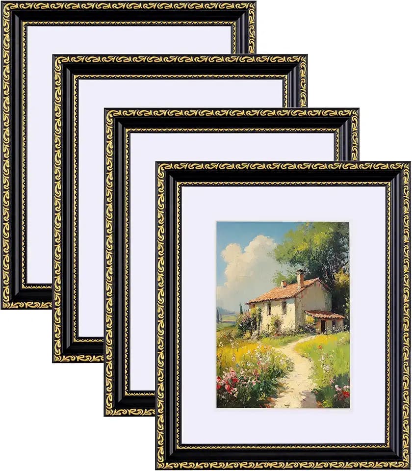 eletecpro 8x10 Vintage Picture Frame, Glass Cover, Black Gold, 4-Pack