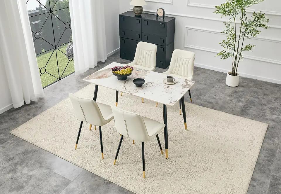 50" Modern Rectangular Dining Table, Sintered Stone Kitchen Dining Table with Metal Base, Adjustable Leveling Feet, Heat & Scratch Resistant Table for Dining Room, Light Beige