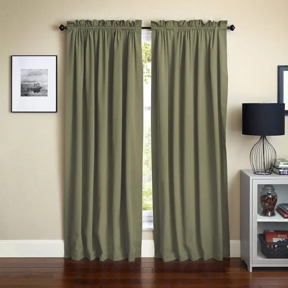 Blazing Needles Reversible Rod Pocket Room-Darkening Twill Curtain Panels, 84" by 52", Sage 2 Count