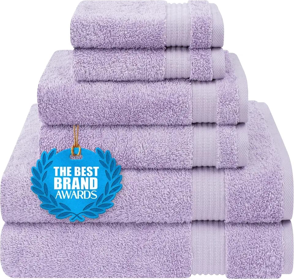 Cotton Paradise 100% Cotton Turkish Towel Set, Soft Absorbent Quick Dry, 6 Piece Towel Set, Lilac