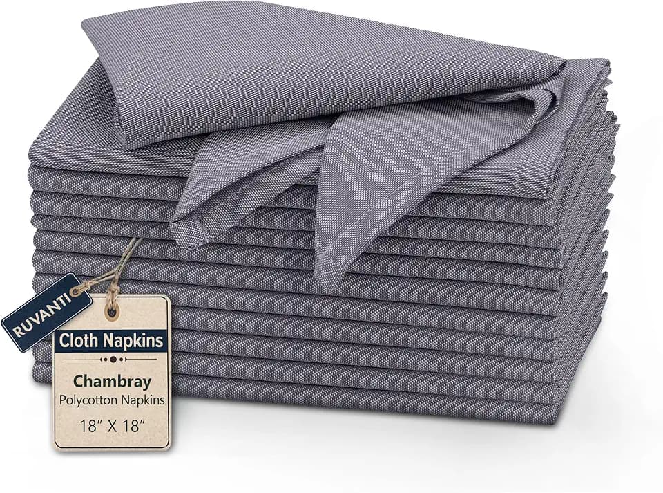 Ruvanti Cloth Napkins Set of 12, Poly Cotton Fabric 18x18 - Ombre Blue