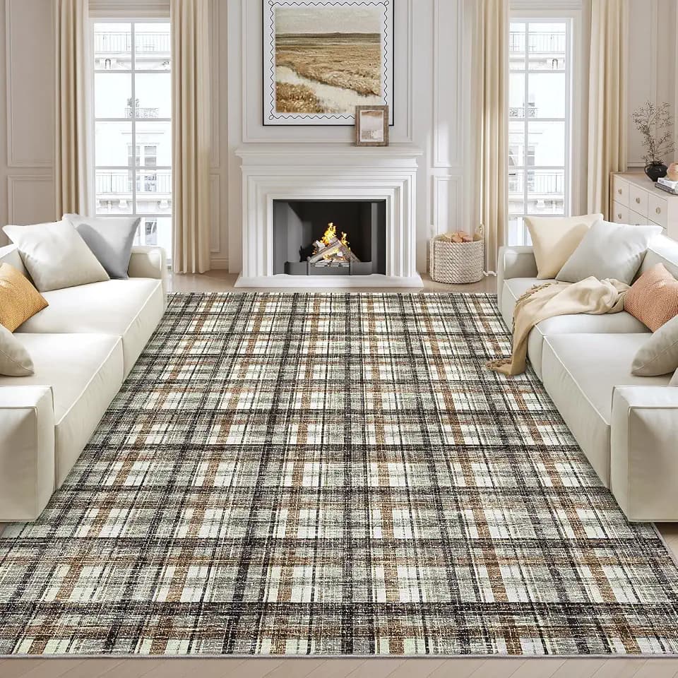 GarveeHome Living Room Rug 10x13 Area Rug for Bedroom Washable Non Slip Large Area Rug Modern Throw Rugs Low Pile Soft Non Shedding Stain Resistant Carpet for Dining Room Celadon/Coffee 10 ft x13 ft