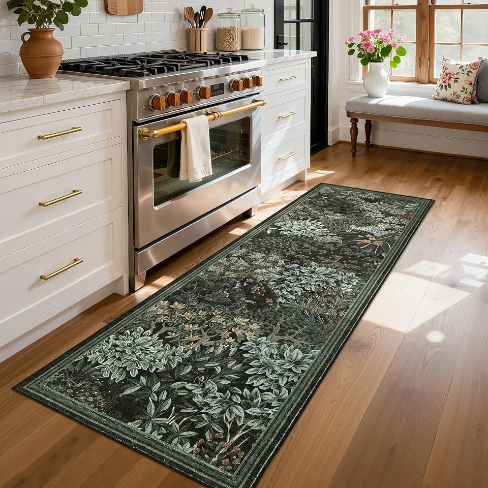 GarveeHome Forest Runner Rug 2x6 Washable Runners for Hallway, Black Green