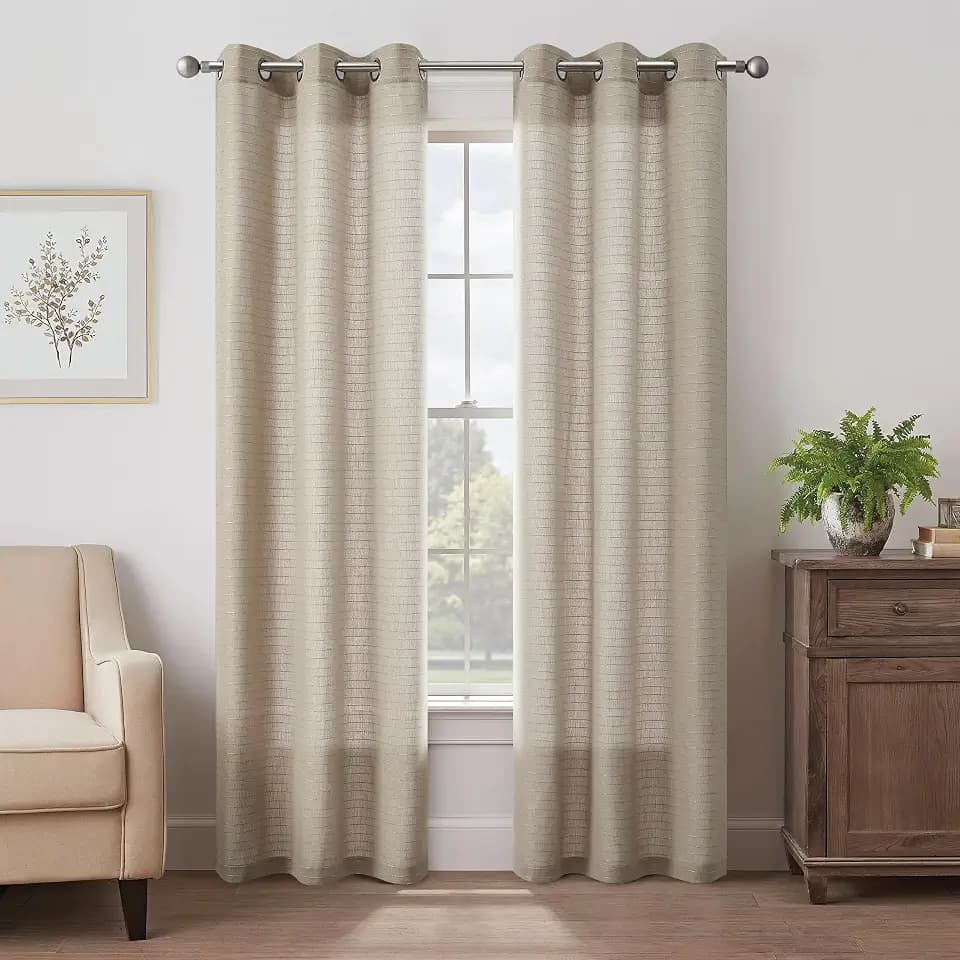 Thomasville Lena Window Curtain Panel Set 2 Panels, 96" L x 38" W Each, Textured Fabric, Soft Natural Light Privacy Curtains for Living Room & Bedroom, Taupe with Black Metal Grommets