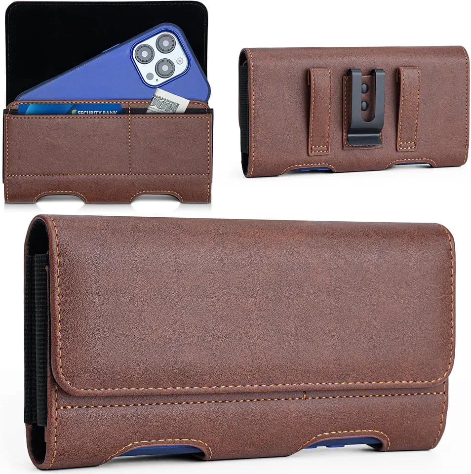 Handy Gürteltasche für iPhone,Samsung Magnetverschluss Handyholster mit ID-Kartenhalter Tasche, Handytasche Gürtel für Smartphone (XL (17.4x9.2x1.9 cm), Braun)