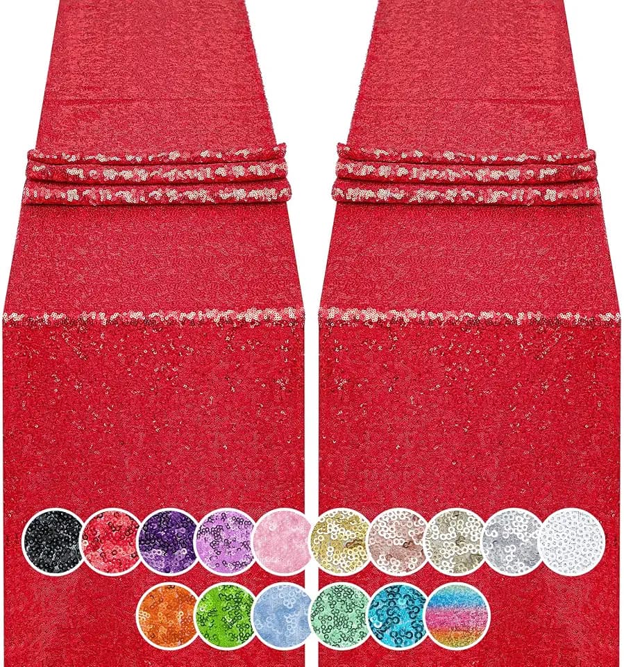 2PCS 12x72 Inch Sequin Table Runner Red Glitter Table Runner for Party, Wedding, Bridal Baby Shower, Event Decorations(2PCS, 12x72 Inch, Red)
