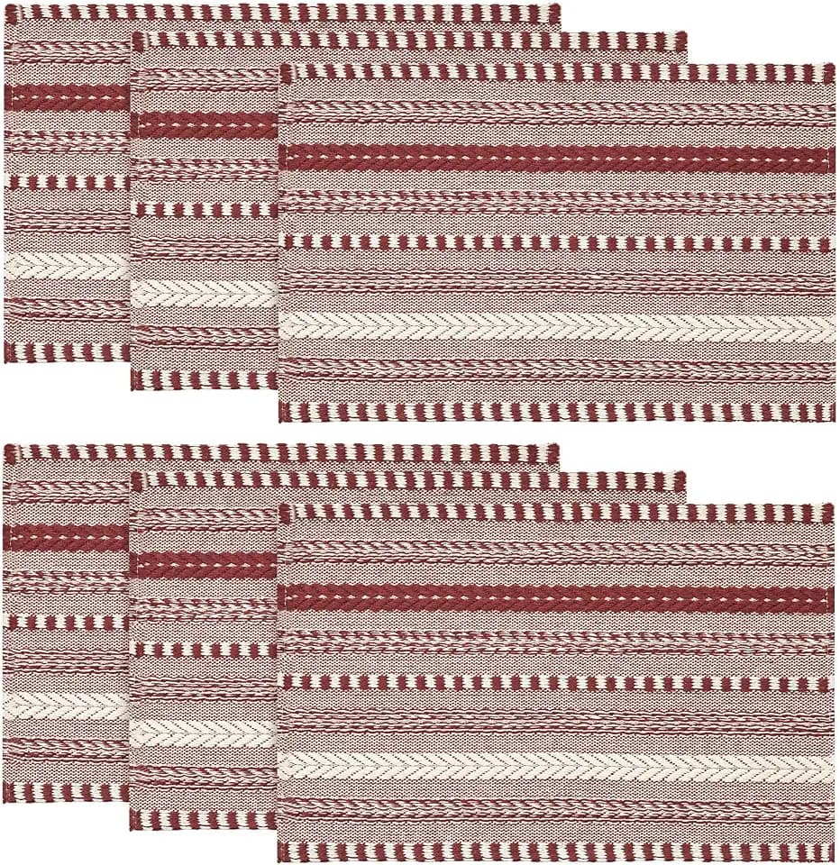 Artoid Mode Red Woven Braided Stripe Placemats Set of 6-12x18 Inch