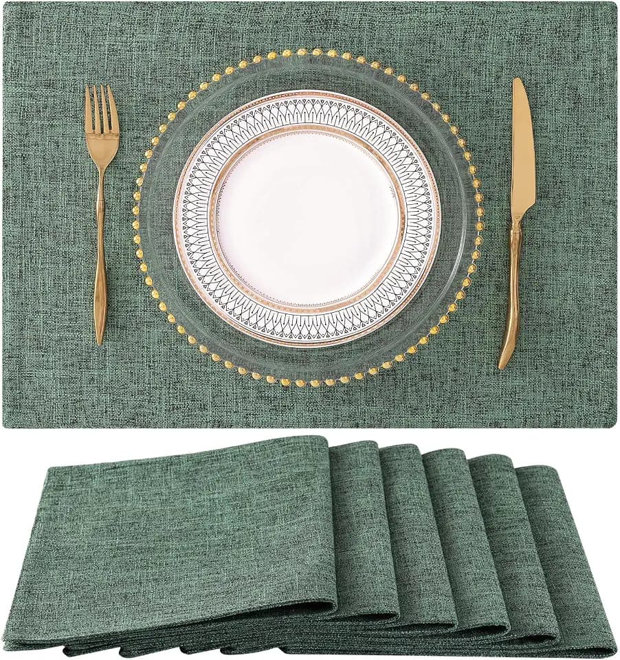 homing Faux Cotton Linen Placemats Set of 6, Cloth Dining Table Mats