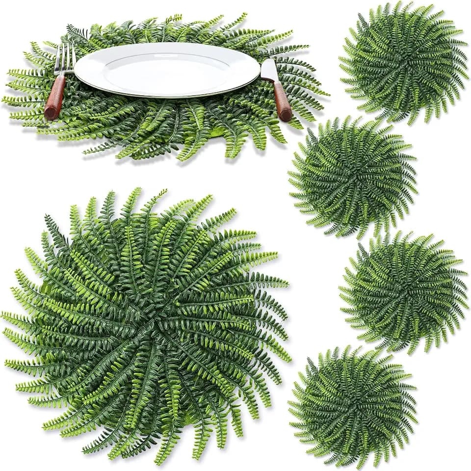6 Pcs Fern Leaves Placemats 15 Inch 3D Multilayer Boston Fern