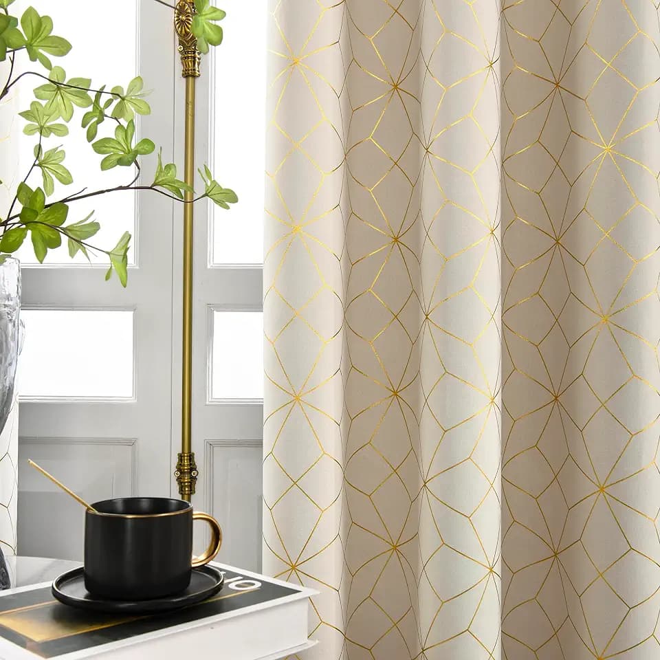 Beauoop Beige Gold 100% Blackout Curtains for Bedroom 50x96 2 Panels