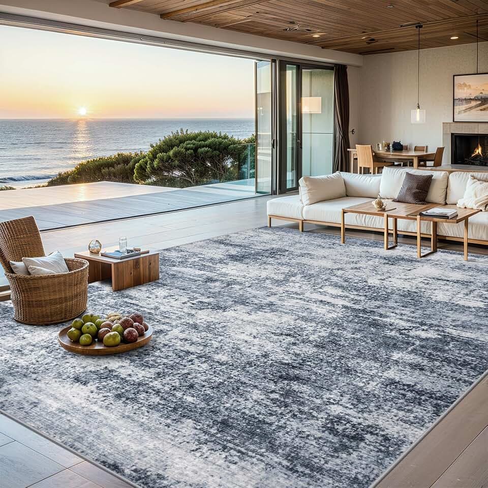 PLHXFR 6x9 Area Rug Living Room: Abstract Washable Carpet Grey Blue