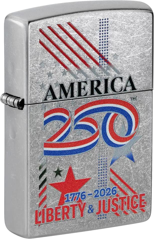 Zippo America250 Liberty & Justice Design Street Chrome Pocket Lighter