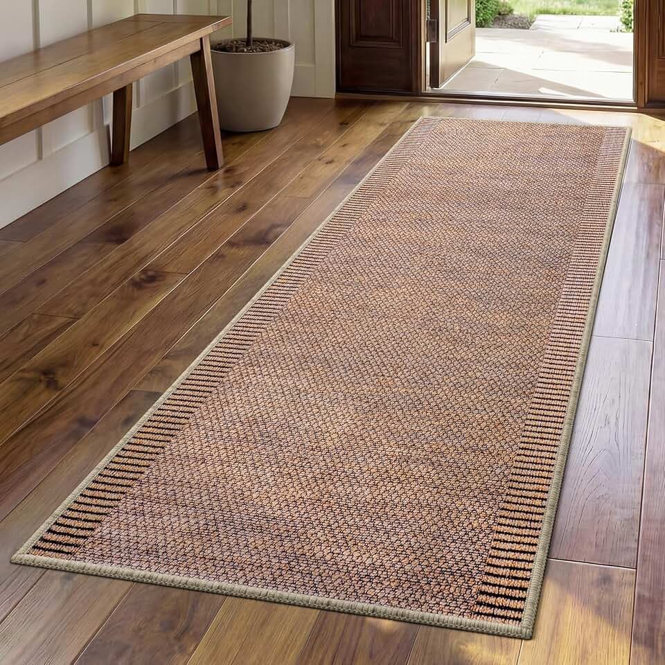 Hallway Runner Rug 2x6, Non Slip Washable Kitchen Runners Mat, Thin Entryway Floor Mat Fit Under Door, Soft Low Pile Indoor Carpet for Laundry, Evening Glow