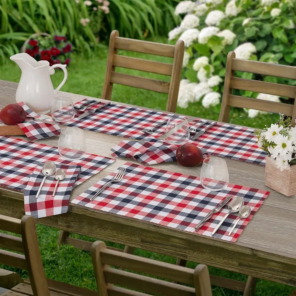 Home Bargains Plus Patriotic Gingham Fabric Placemats, Set of 4
