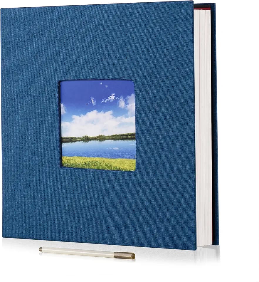 HoneyTolly Large Photo Album Self Adhesive, DIY Scrapbook Album for 3x5 4x6 8x10 Pictures, 60 Pages Linen Cover Memory Book, Ideal Gift for Family Wedding Baby Christmas Anniversary(Blue)