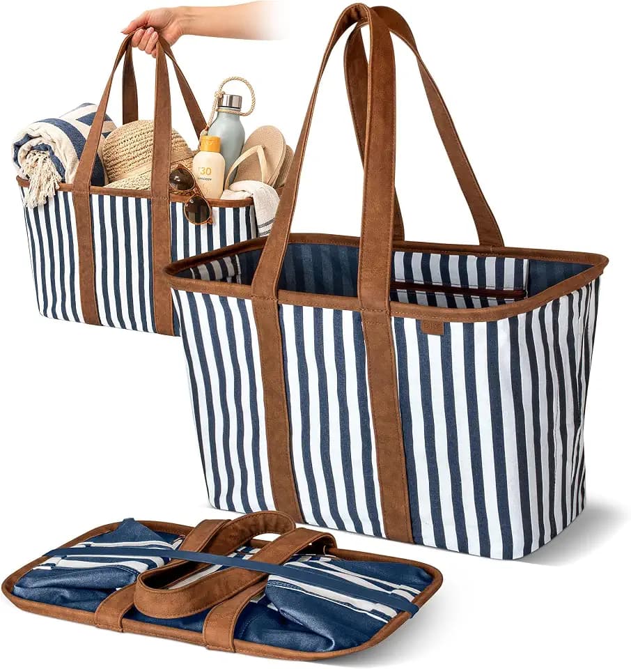 CleverMade Collapsible Tote LUXE, 30L Structured Tote Bag with Handles