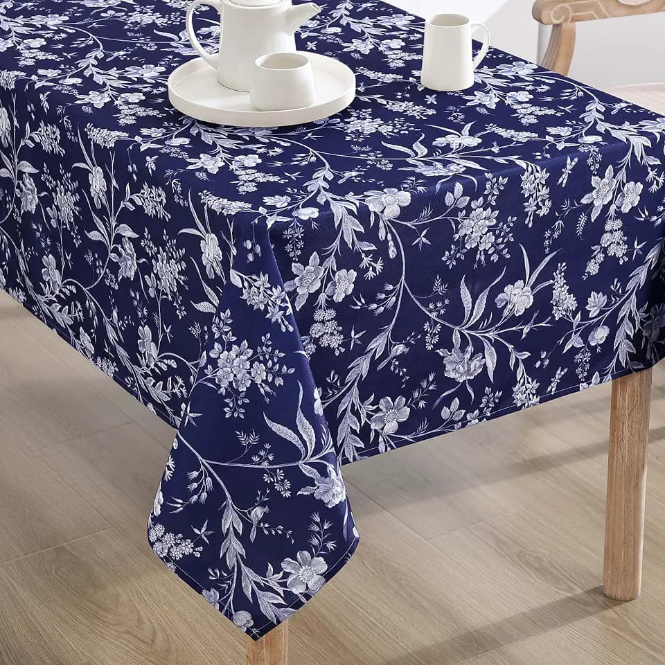 Laura Ashley Easy Care Polyester Tablecloth, 60" x 120", Branch Toile