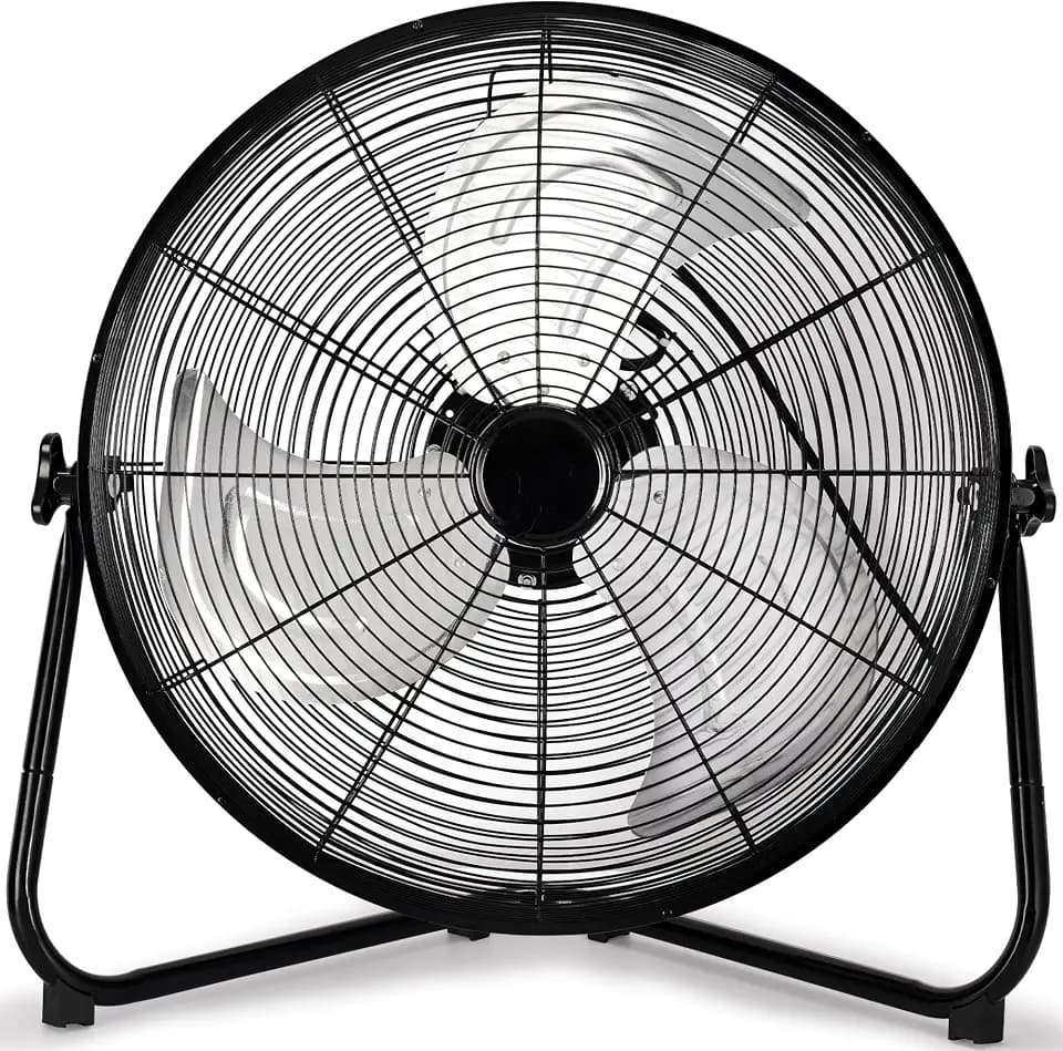 Uthfy 20 Inch High Velocity Heavy Duty Fan, Metal Industrial Floor Fan with Wall-Mounting System, 3 Speed Garage Cooling Fans with 360° Adjustbale Tilting for Warehouse,Workshop and Factory, Black