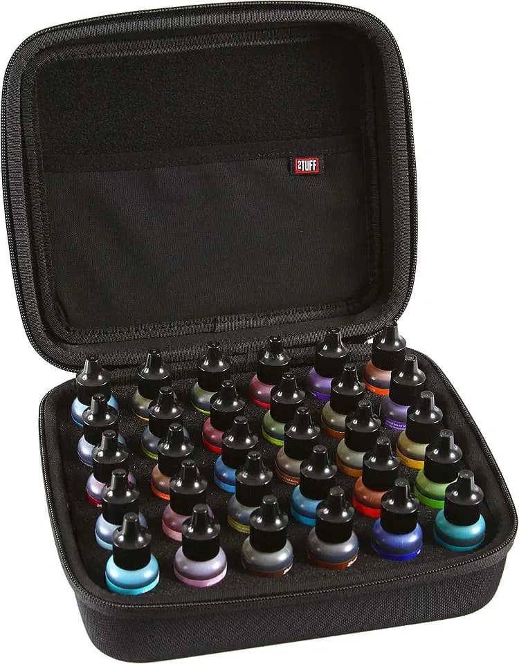 2TUFF Alcohol Ink Storage Case - Fits up to 30 Bottles - Multi-Use Paint & Ink Organizer - Travel Case with Foam Insert & Inner Storage Pocket