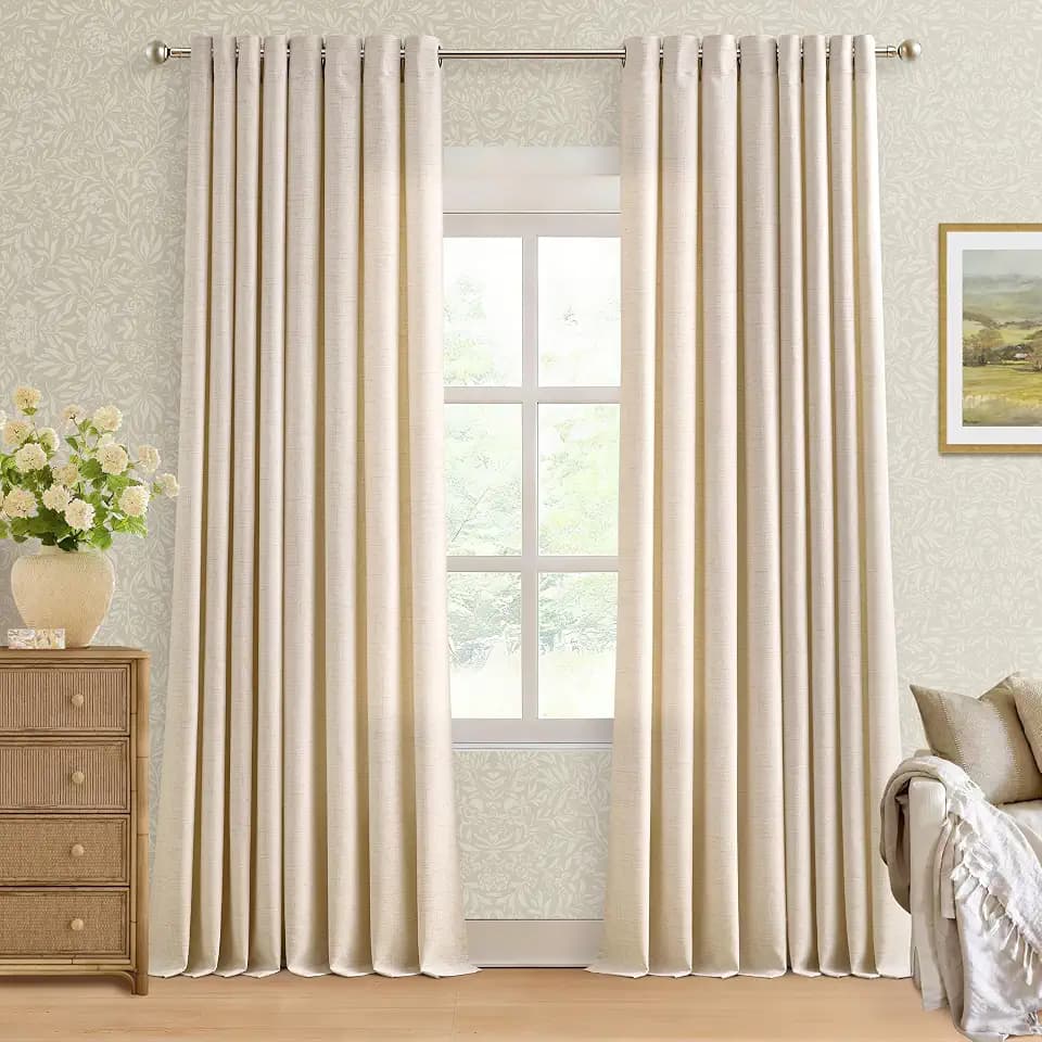 90 Inch Length 2 Panels Oatmeal Beige Linen Sheer Curtains 52x90