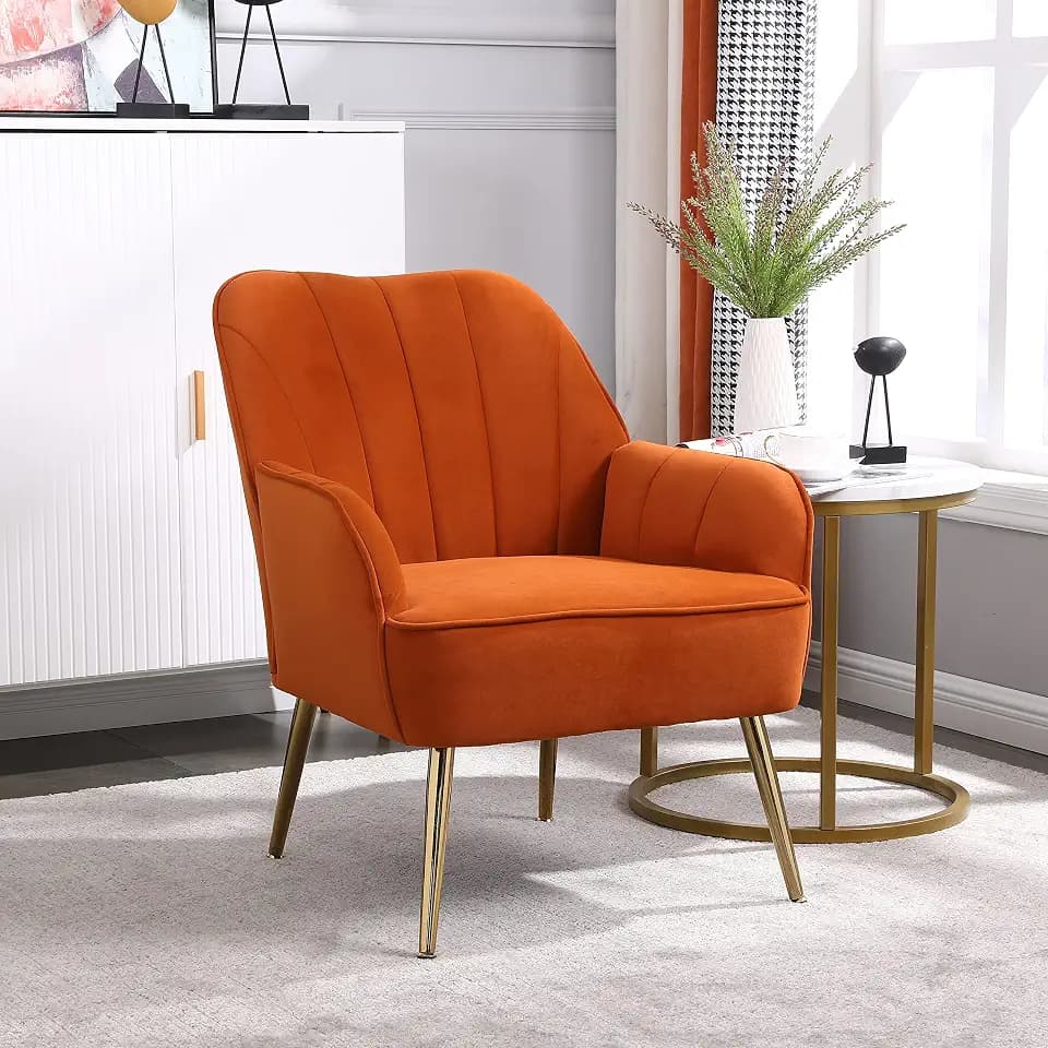 Nicbex Modern Mid Century Sherpa Accent Chair for Living Room Velvet Comfy Armchair with Metal Legs, Living Room Chair, Orange