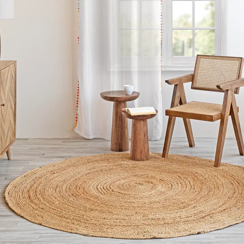 HOMEMONDE Round Braided Jute Area Rug | 8' Round | Natural