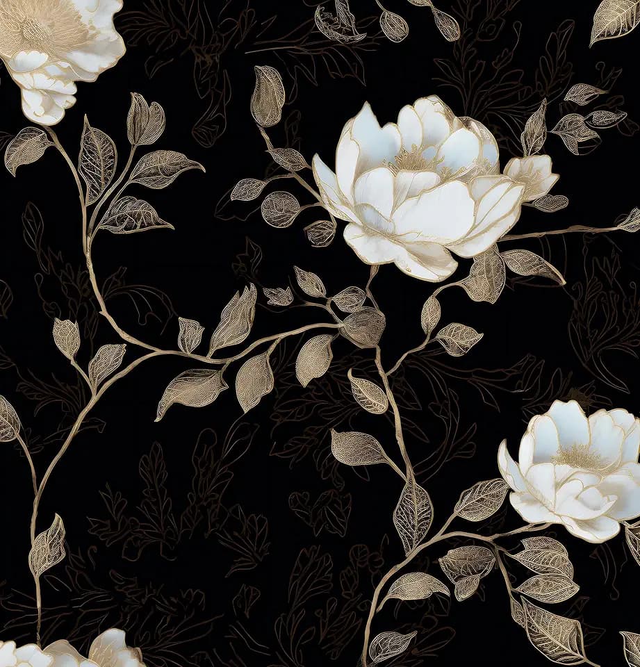 Laatse Vintage Dark Black Golden Floral Wallpaper Peel and Stick 17.5"x197"