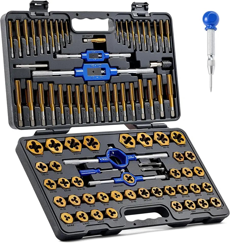 OMT 87pc Tap and Die Set, Titanium-Plated SAE and Metric Threading Kit