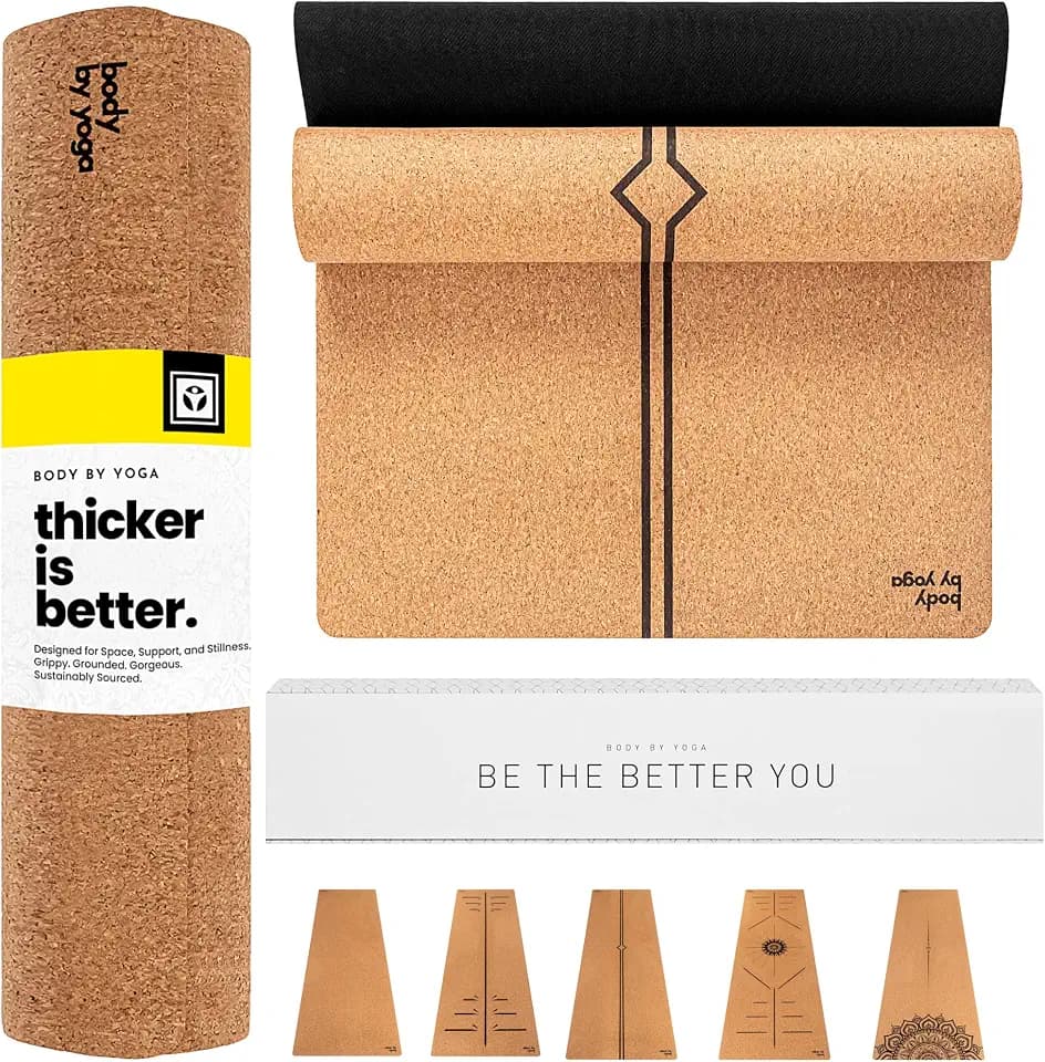 Luxury Cork Yoga Mat - Non Slip, Extra Thick Grip. Extra Large & Long. More Comfort and Support. Tough Enough For Hot Yoga. Cork + Natural Rubber, Non Toxic and Eco Friendly. Optional Alignment Lines.