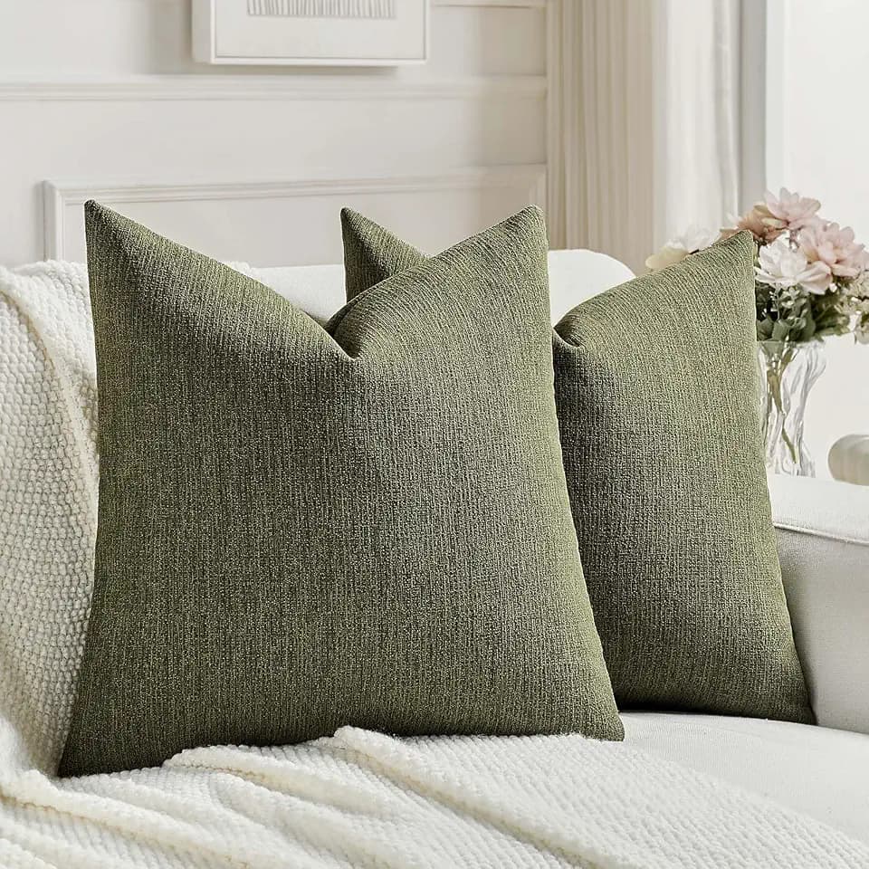 FUTEI Pack of 2 Faux Linen Throw Pillow Covers 24x24 Inch,Moss Green