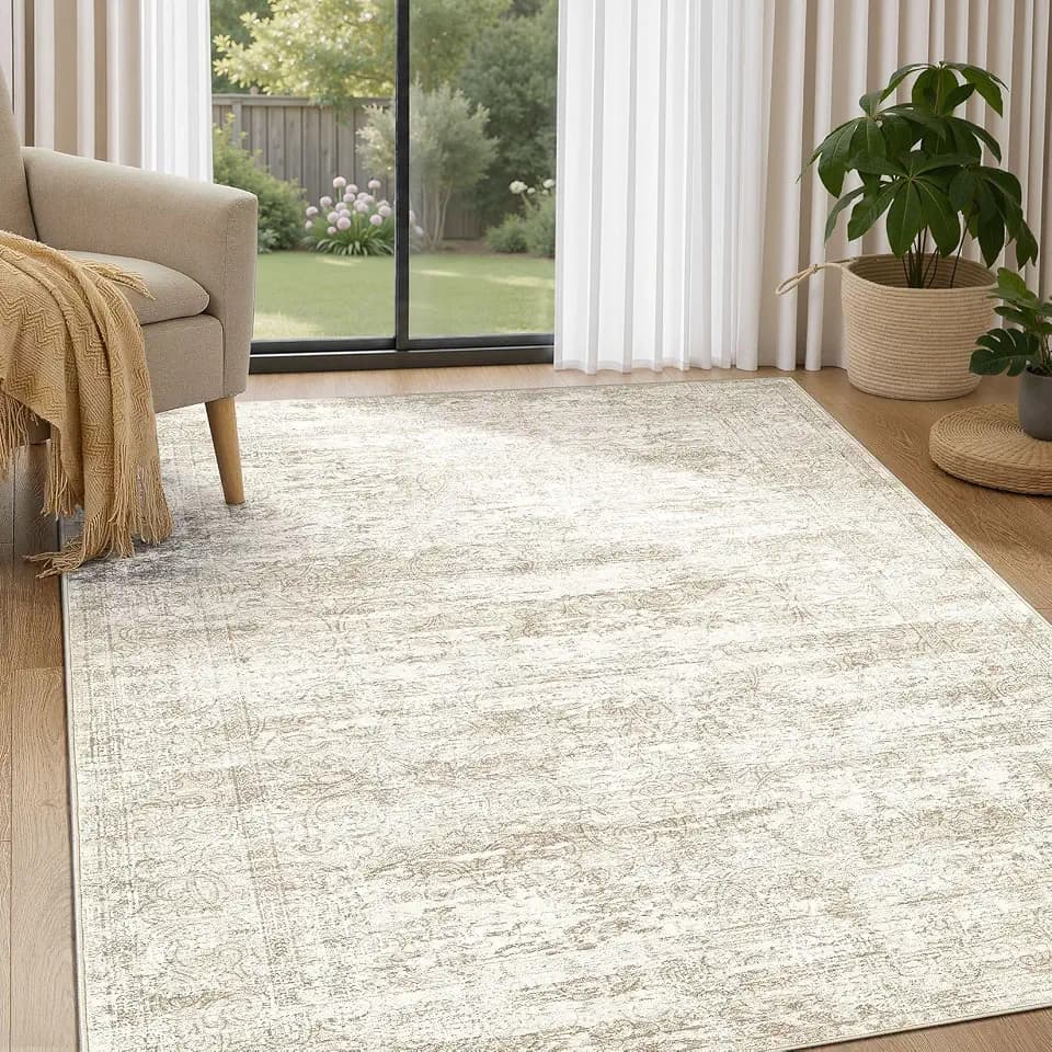 DMOYEST Area Rug Living Room Rugs - 5x7 Abstract Large Soft Indoor Washable Rug Neutral Modern Low Pile Carpet for Bedroom Dining Room Farmhouse Home Office - Vintage Beige