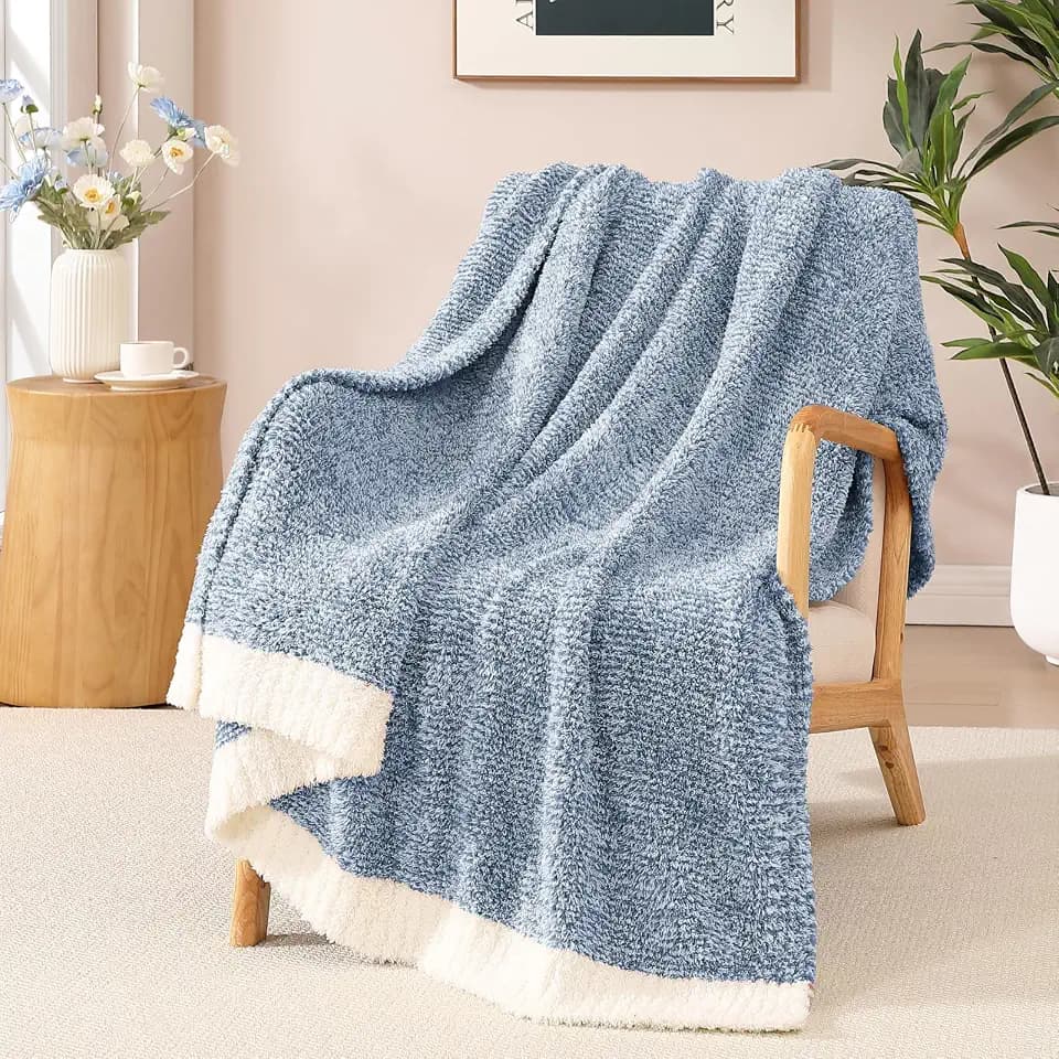 WRENSONGE Soft Throw Blanket for Couch-Cozy Reversible Knitted Blankets