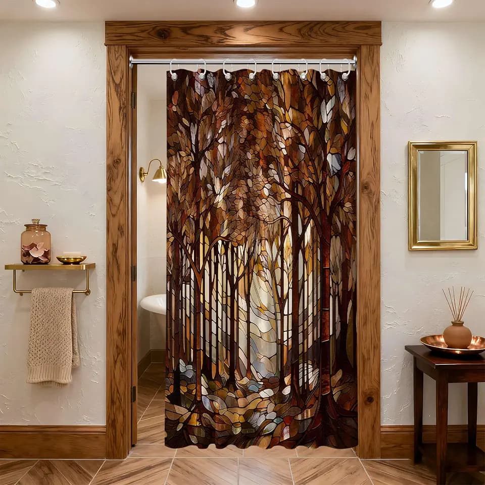 Small Stall Shower Curtain Rv Brown Stained Glass, 36 x 72 Inchs