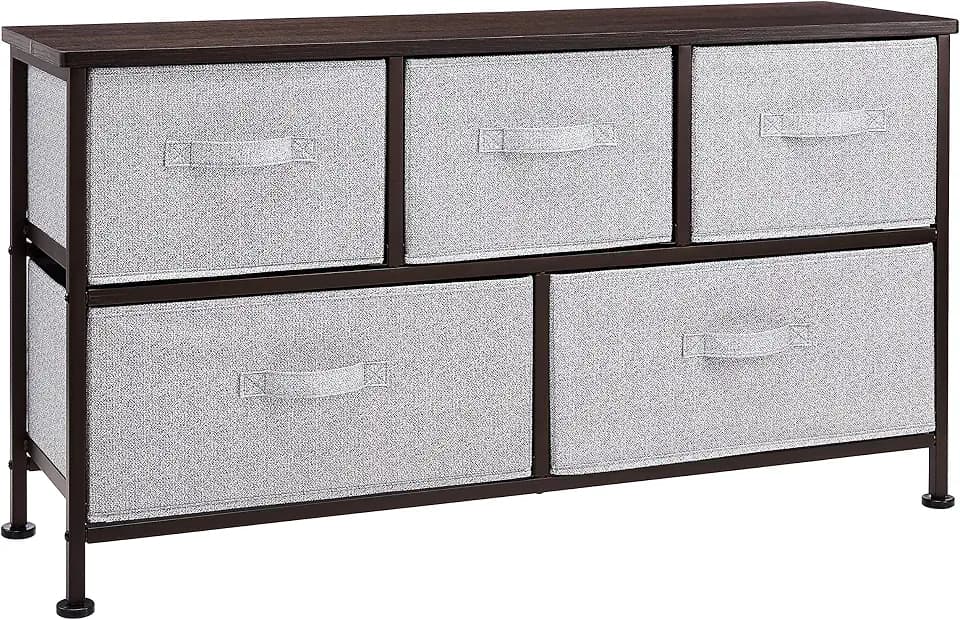Amazon Basics Extra Wide Fabric 5-Drawer Storage Organizer Unit for Bedroom Closet, Bronze