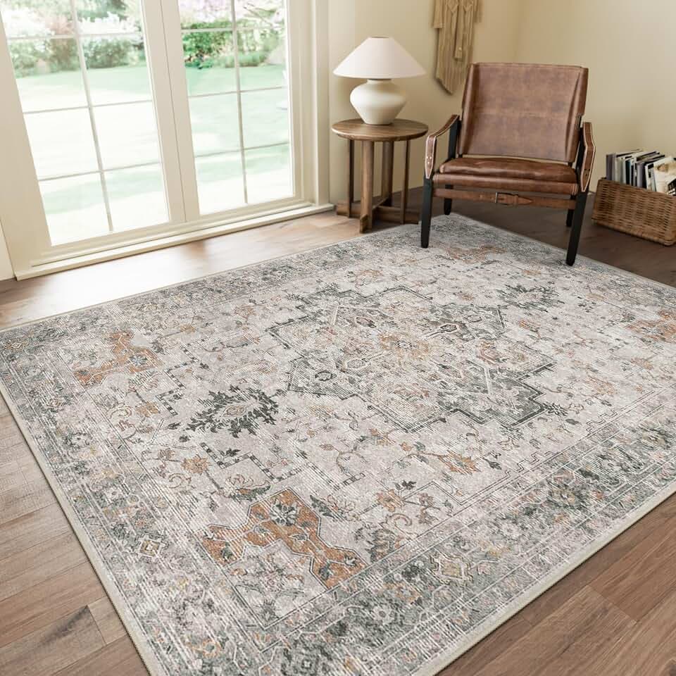 GENIMO 4x6 Washable Area Rugs for Living Room, Non Slip, Light Taupe Brown