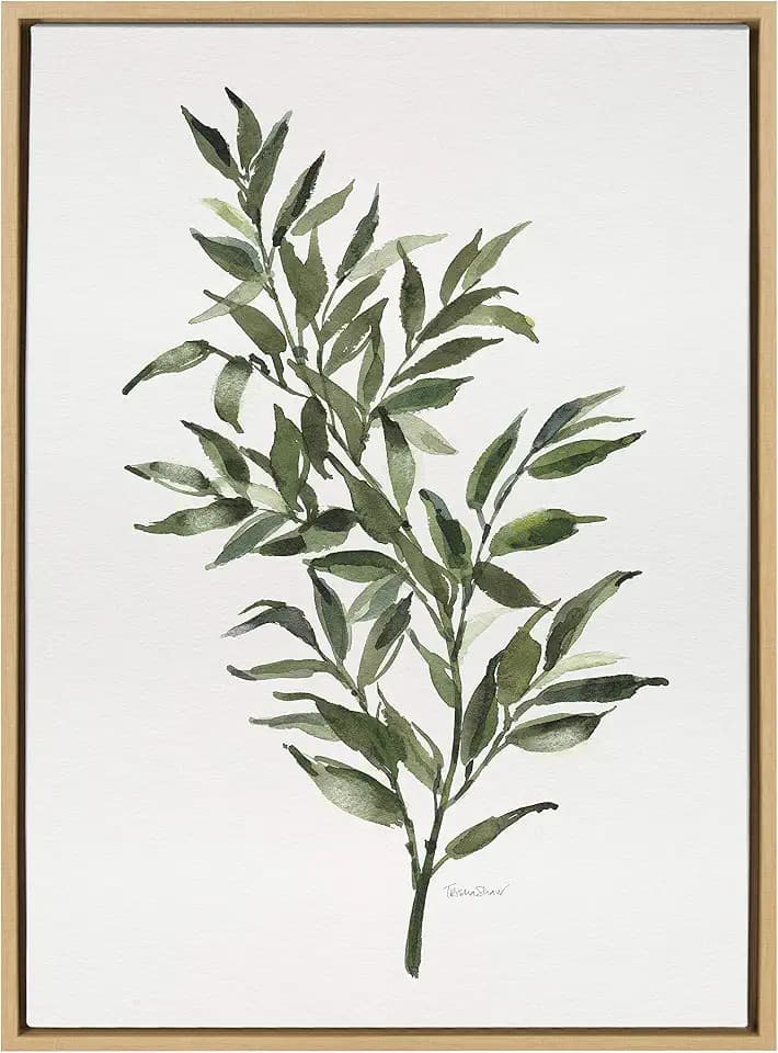 Kate and Laurel Sylvie Ruscus Framed Canvas Wall Art by Patricia Shaw, 23x33 Natural, Botanical Nature Art for Wall
