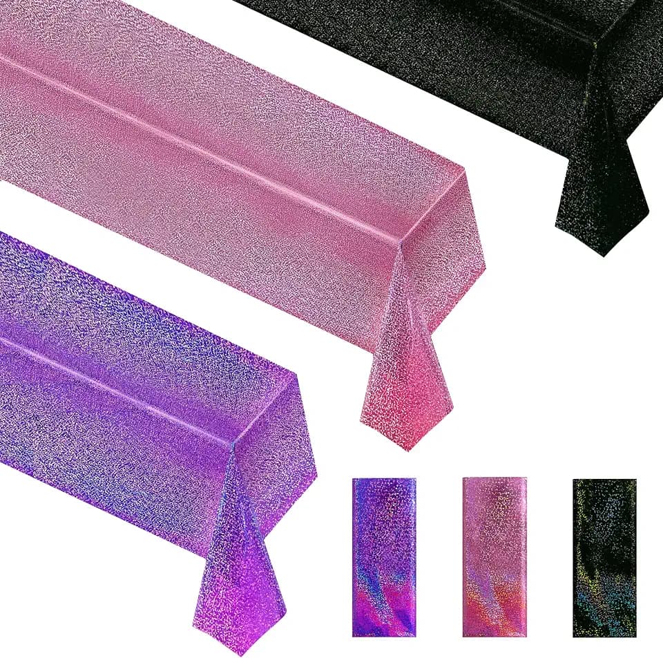 Pink & Purple & Black Holographic Tablecloth 40" x 108" Hot Pink Party Decoration Valentine's Day Birthday Party Table Decor Iridescence Plastic Table Cloth for Halloween Baby Shower Party Supplies