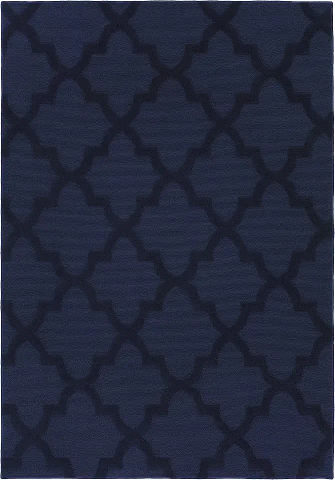 Garland Rug Quatro Navy 5' x 7' Cut-Loop Trellis Area Rug –Soft, Comfortable, Stylish & Budget-Friendly Rug in a Beautiful Solid Navy Blue