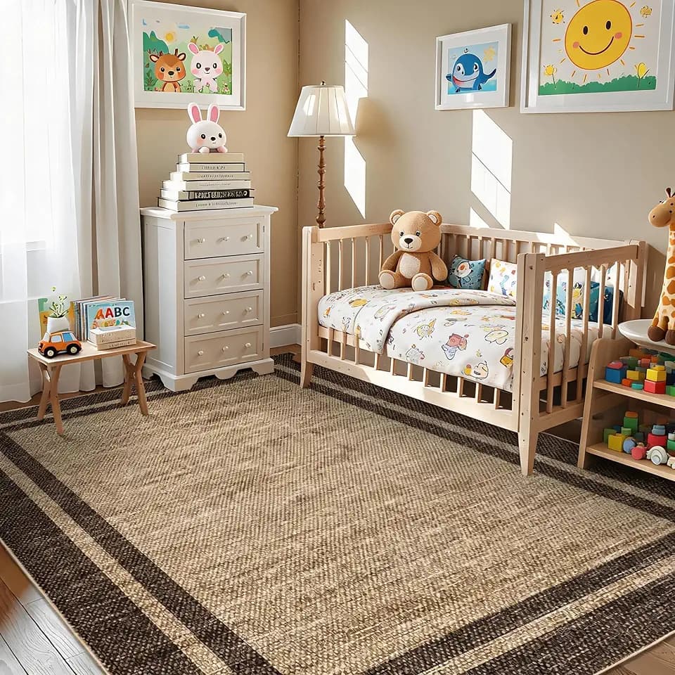 Garvee 5x7 Area Rugs Neutral Border Washable Rugs for Living Room,Brown