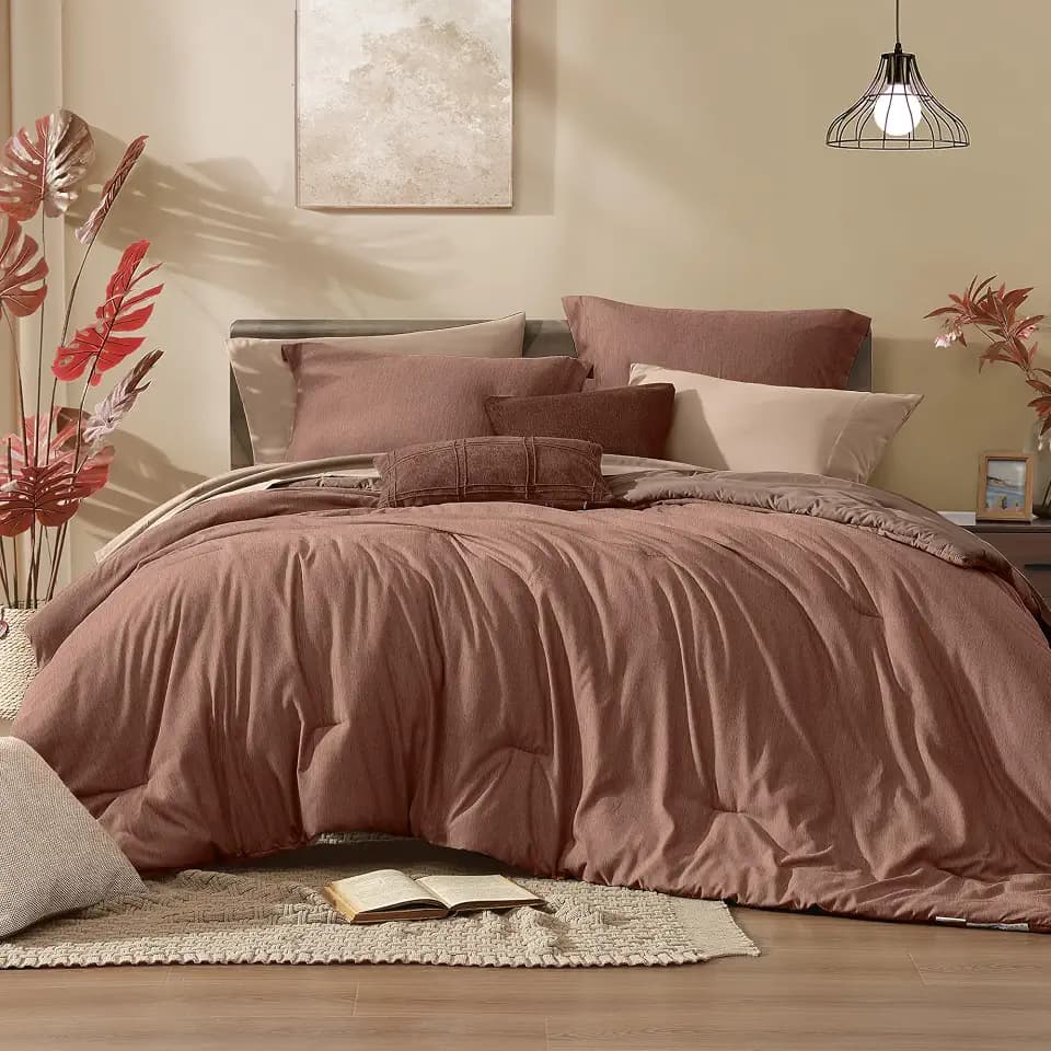 Monbix Oversized Queen Comforter Set 7 Pieces Terracotta Bed in a Bag