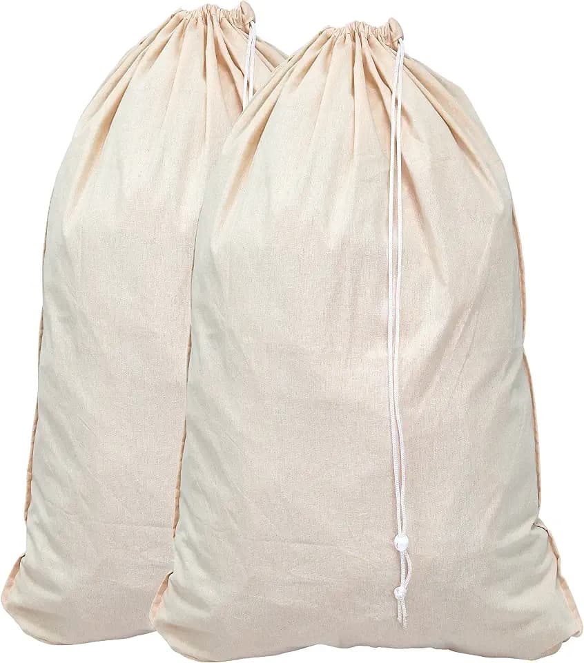 Simple Houseware Extra Large Natural Cotton Laundry Bag (28" x 36"), 2 Pack