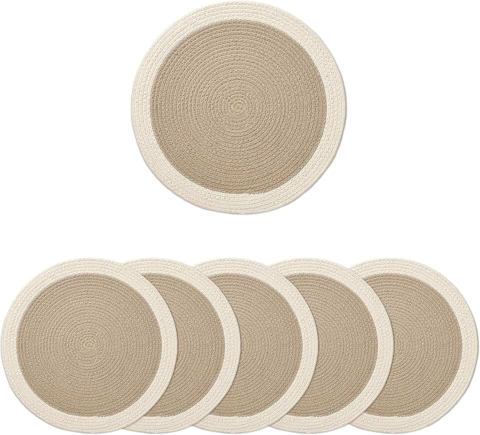 Encasa XO Placemats, Round Cotton Dining Table Mats 13"
