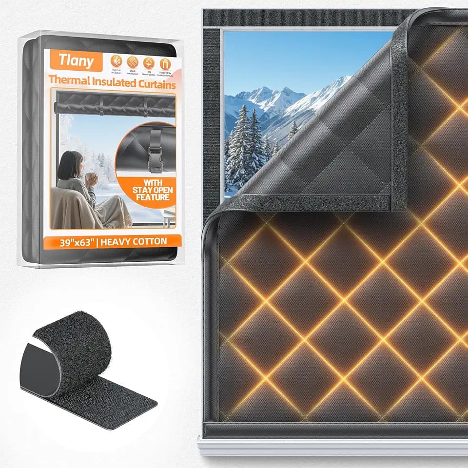 Window Insulation Kit for Winter 39"x63" Cold Weather Thermal Curtain with Heavy Cotton, Insulated Window Cover for Winter & Windows Draft Blocker for Winterizing Windows in Home RV Basement–Black